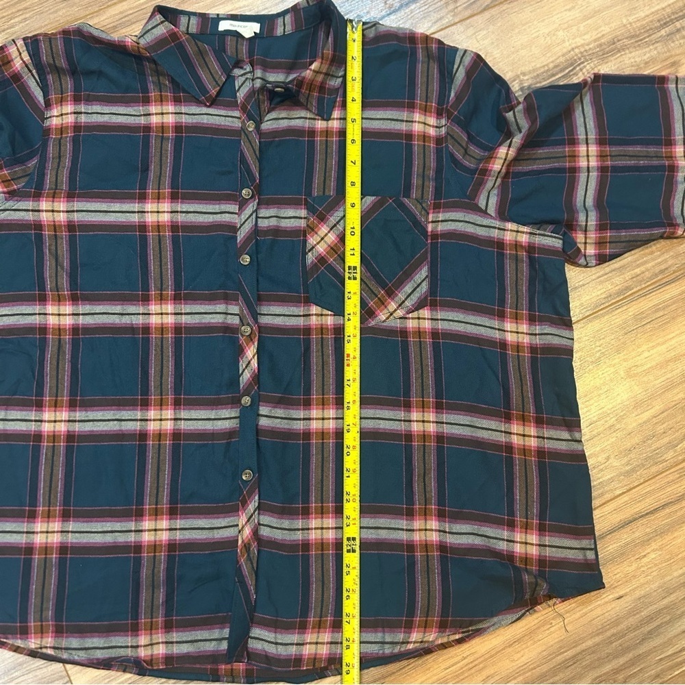 Maurices Women’s Flannel Shirt 3X Green Pink Orange Plaid Fall Button Down Soft - Picture 8 of 8